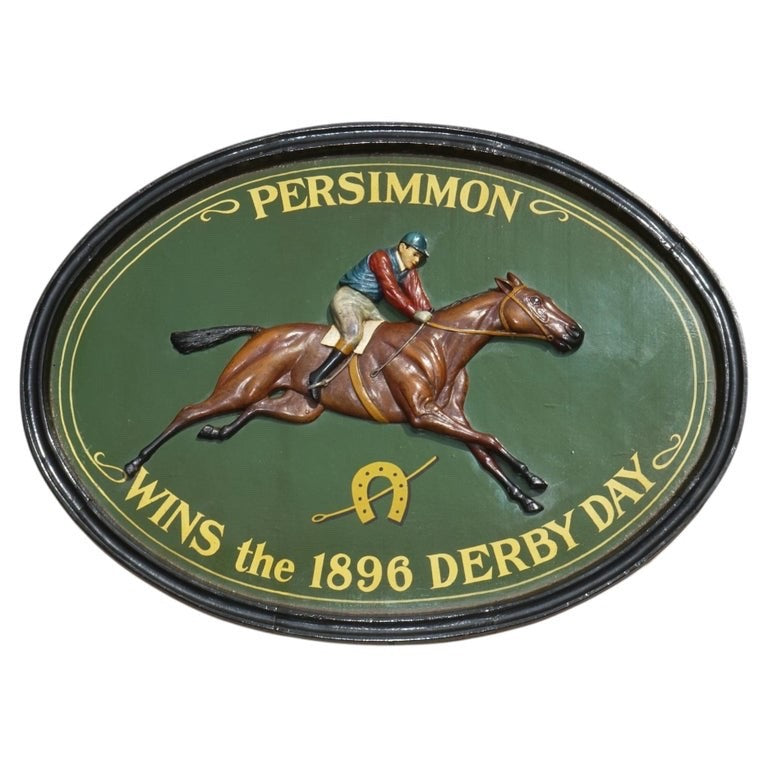 ORIGINAL 1960'S COUNTRY CORNER PUB SIGN PERSIMMON 1896 DERBY DAY SOLID WOOD