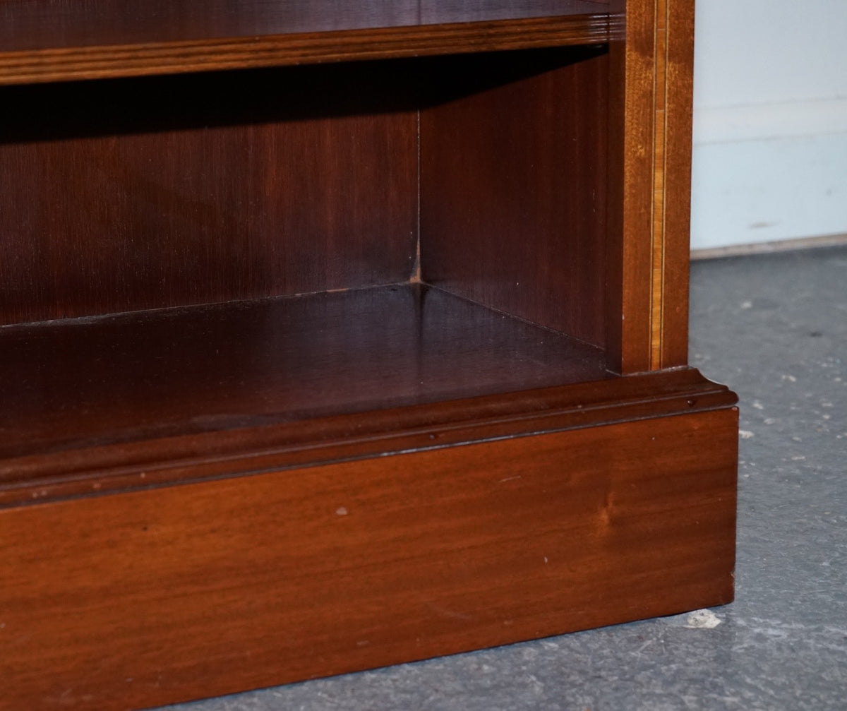 LARGE VINTAGE EDWARDIAN STYLE INLAID SHERATON OPEN BOOKCASE ADJUSTABLE SHELVES