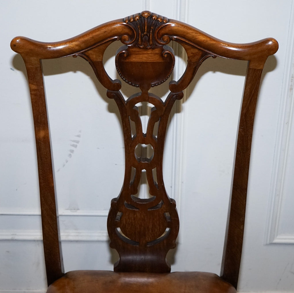 SCOTTISH VICTORIAN SET 12 RESTORED DYED LEATHER DINING CHAIRS BY JOHN TAYLOR