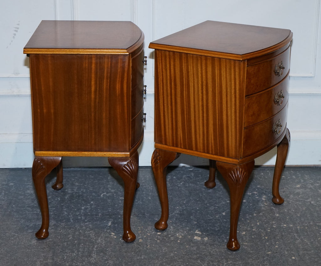 GORGEOUS PAIR OF ART DECO STYLE BURR WALNUT BEDSIDES NIGHTSTANDS TABLES