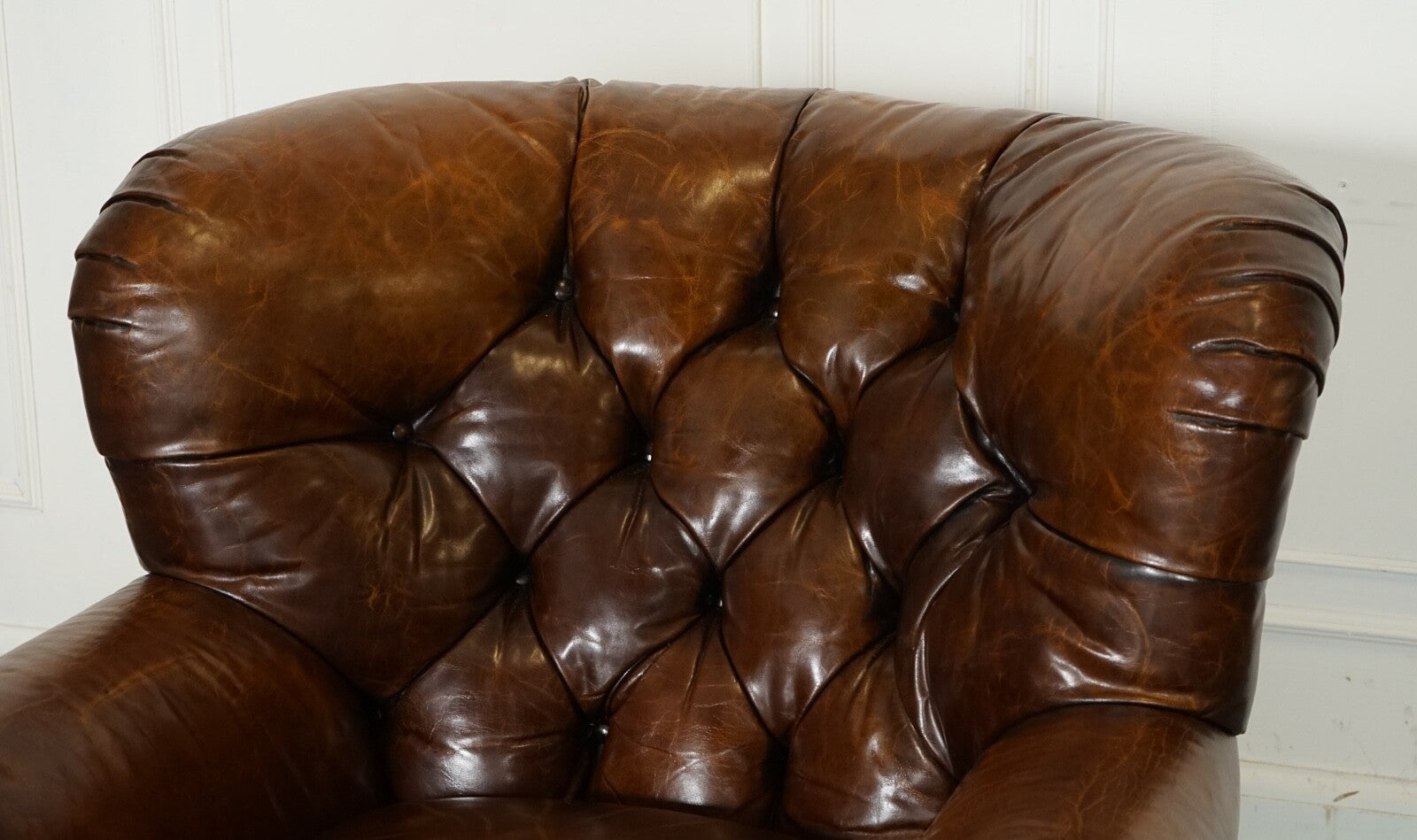 FULLY RESTORED HAND DYED LEATHER WRITERS READING ARMCHAIR WITH FOOTSTOOL