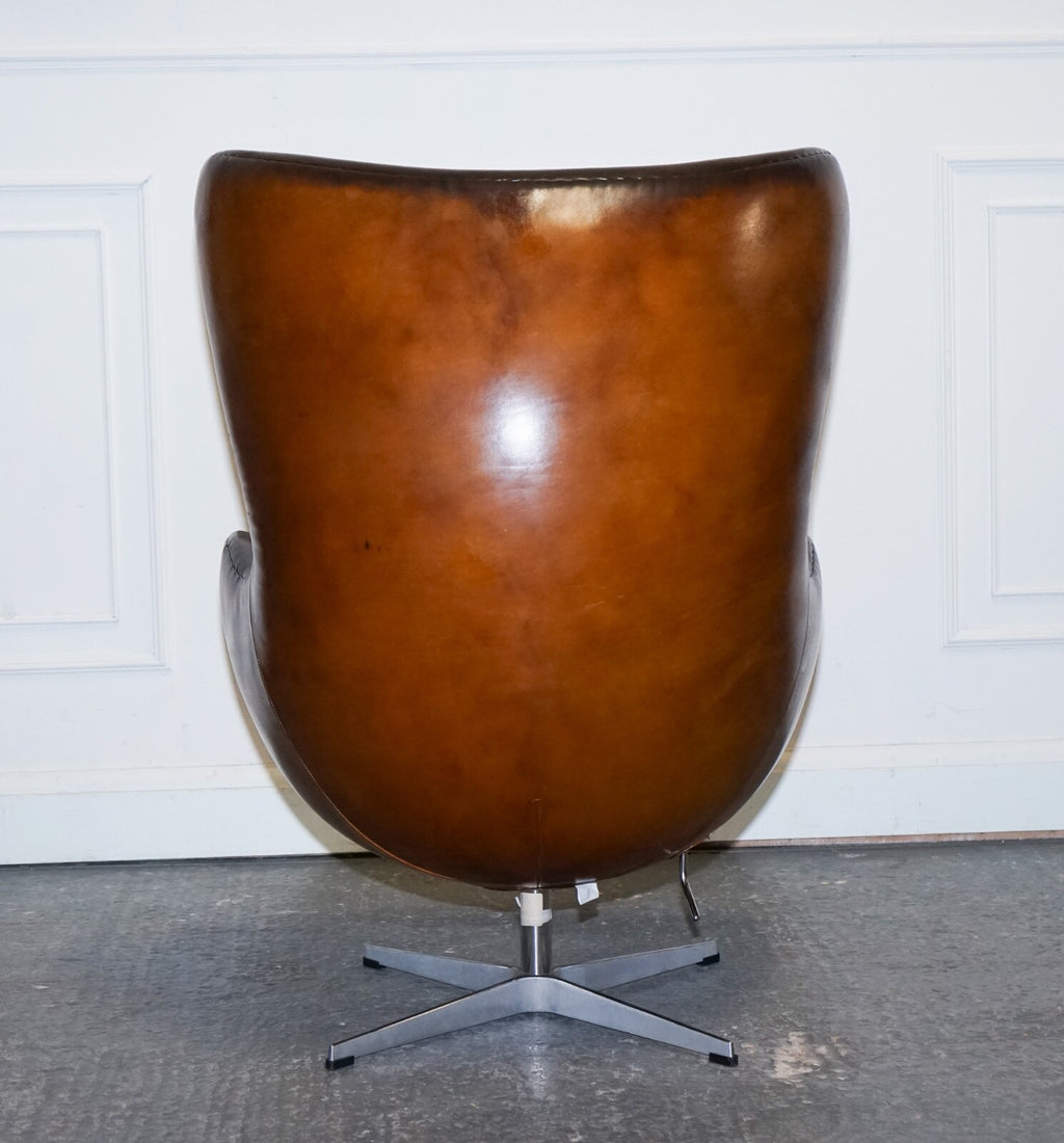 FRITZ HANSEN STYLE VINTAGE HAND DYED WHISKEY BROWN EGG CHAIR
