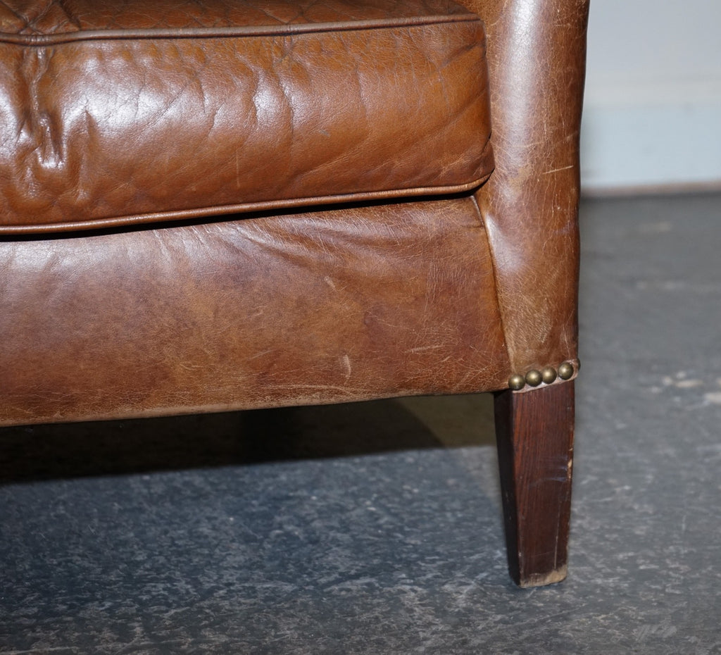 VINTAGE BROWN HERITAGE LEATHER READING LOUNGE ARMCHAIR HALO TIMOTHY OULTON STYLE