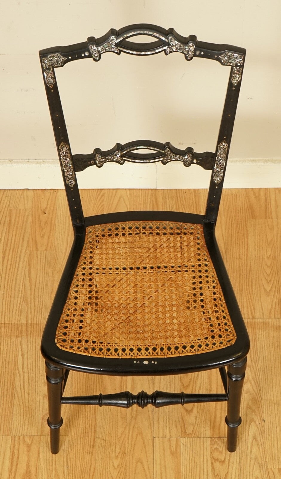 ANTIQUE CIRCA 1815 MOTHER OF PEARL INLAID EBONISED REGENCY OCCASIONAL CHAIR