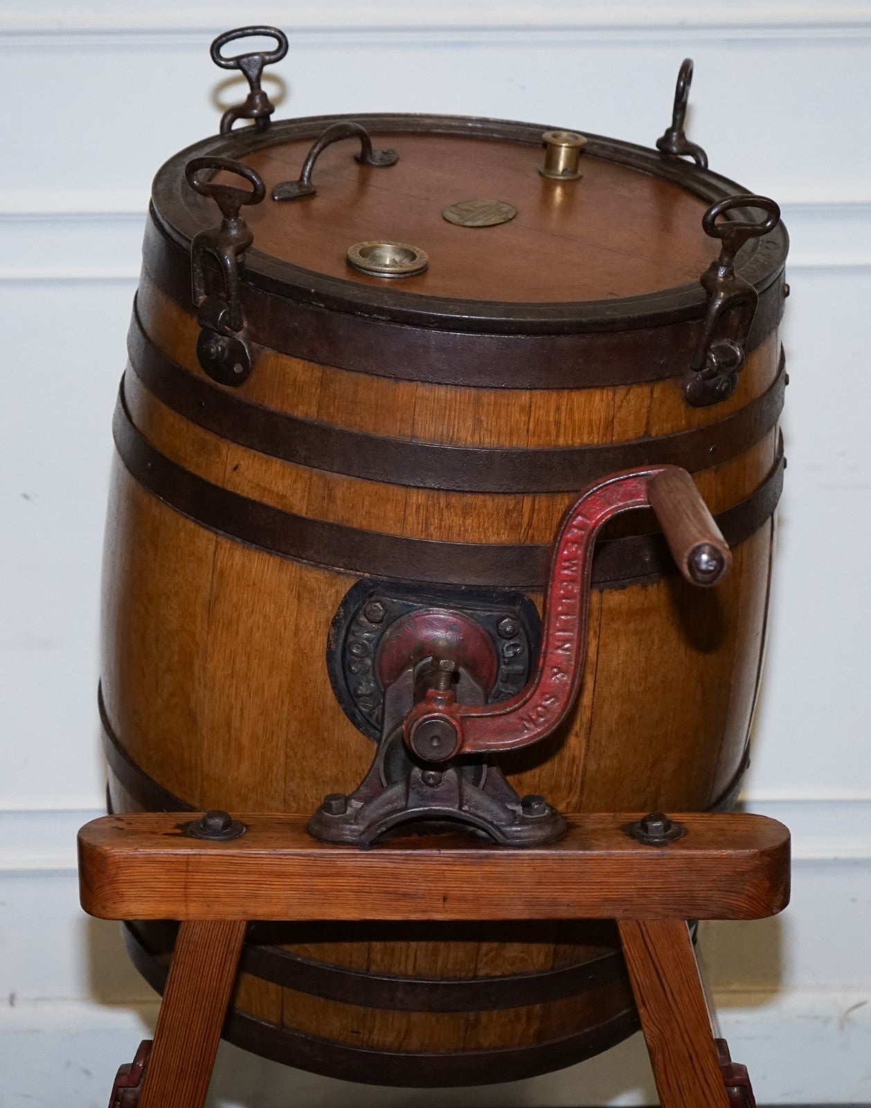 ANTIQUE VICTORIAN CIRCA 1885 ENGLISH G. LLEWELLIN & SONS BUTTER CHURN