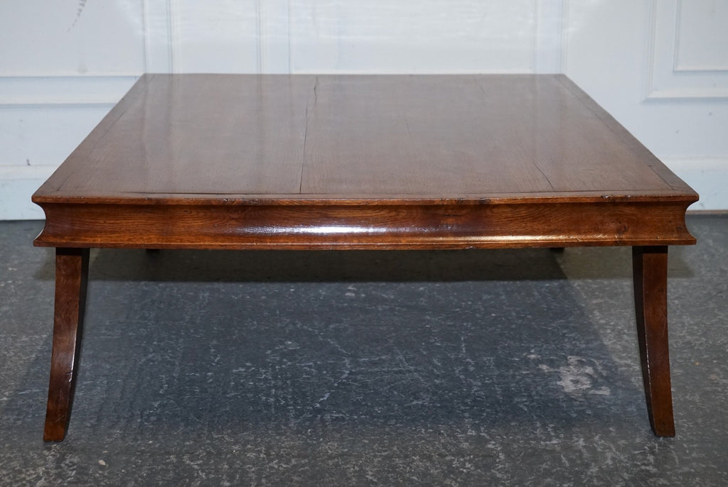 ANTIQUE ART DECO GOLDEN OAK COFFEE TABLE MAPPA BURL TRIM & SPLAYED LEGS