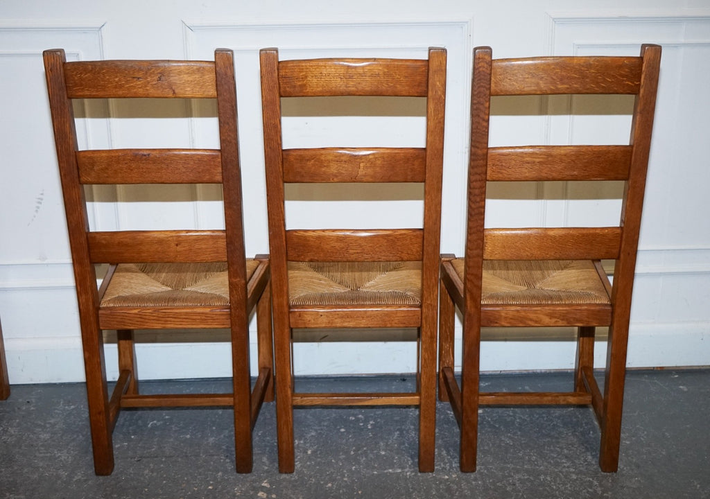 1950'S FRENCH SET OF 6 FARM COUNTRY HOUSE LADDER BACK DINING CHAIRS STRAW SEATS