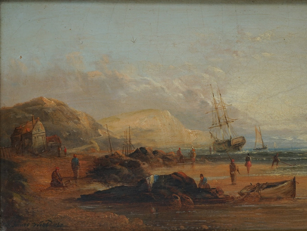 ANTIQUE 1868 SIGNED AND DATED VICTORIAN COASTAL OIL PAINTING BY JAMES WEBB