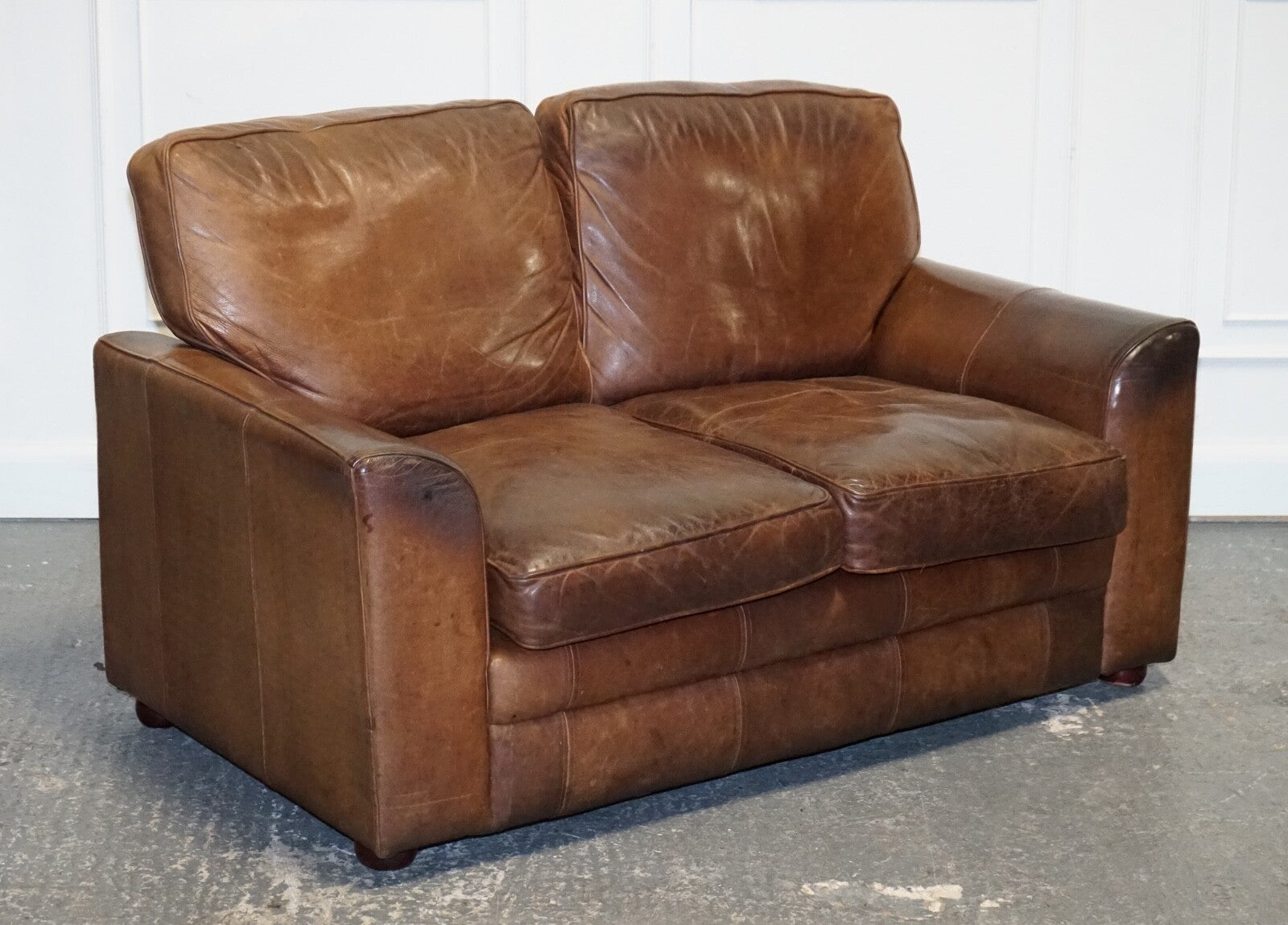 VINTAGE HALO TWO SEATER  BROWN  LEATHER SOFA