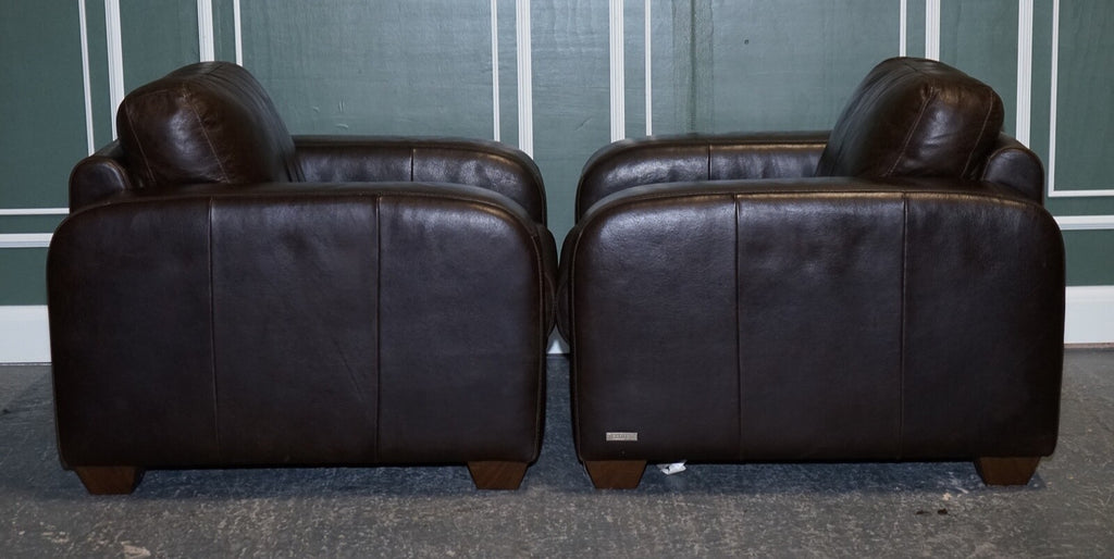 VINTAGE PAIR OF CHOCOLATE BROWN LEATHER ARMCHAIRS BY SOFITALIA