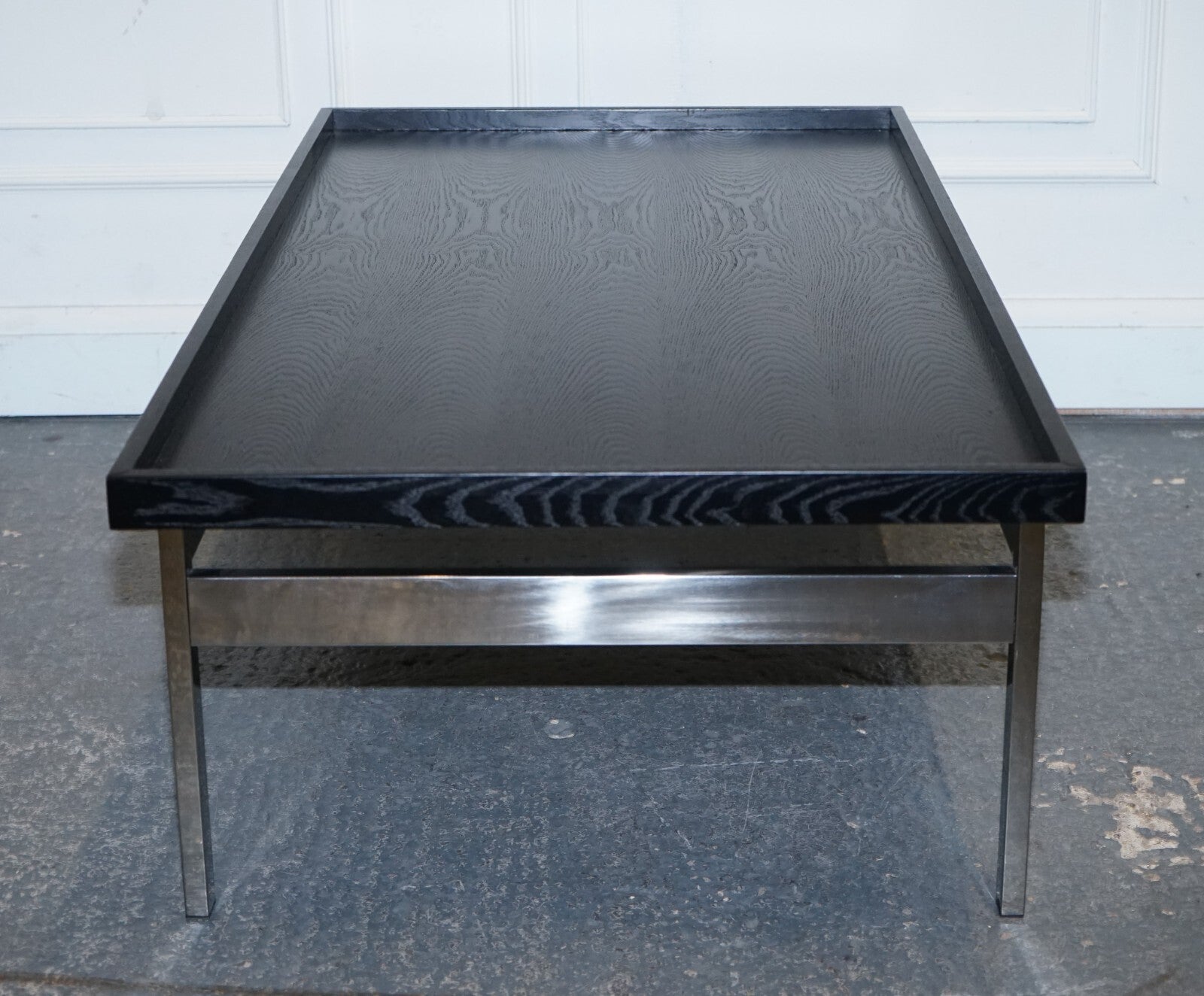 CASA PADRINO ART DECO STYLE BLACK TOP AND STAINLESS STEEL COFFEE TABLE