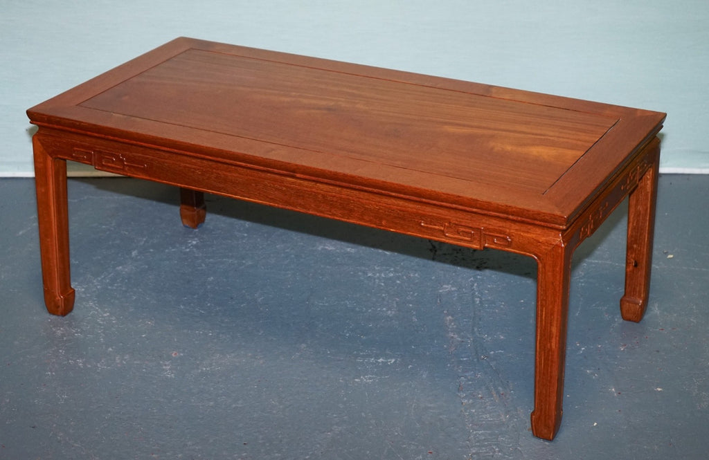 VINTAGE ORIENTAL CHINESE RECTANGULAR TEAK CARVED COFFEE TABLE