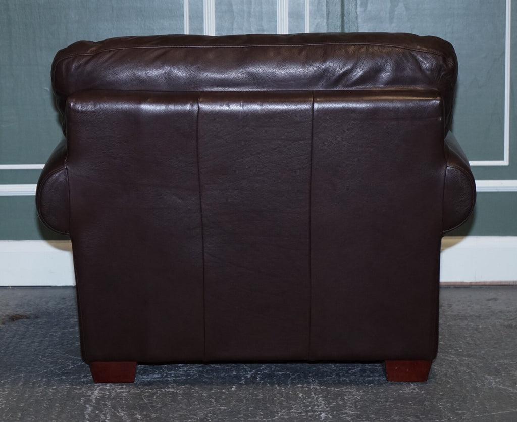 PAIR OF LARGE COMFORTABLE BROWN LEATHER ARMCHAIRS, MATCHING SOFA AVAILABLE