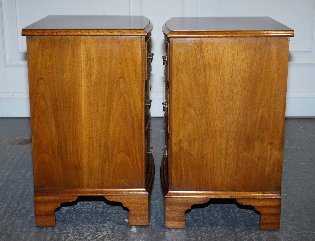PAIR OF RESTORED BURR WALNUT BEDSIDE NIGHTSTAND CHEST OF DRAWERS