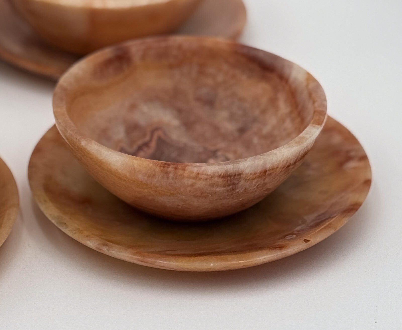 SET OF SIX VINTAGE ONYX PLATE AND BOWL HANDMADE IN EGYPT