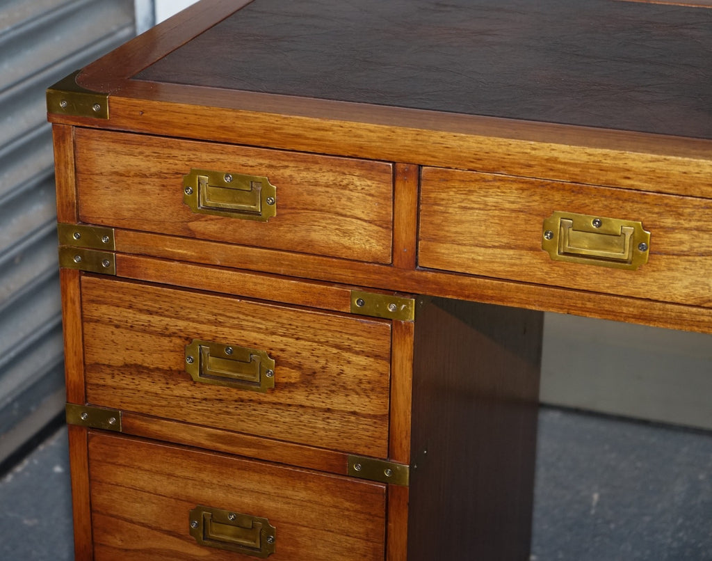VINTAGE MILITARY CAMPAIGN TWIN PEDESTAL DESK WITH BRASS FITTINGS