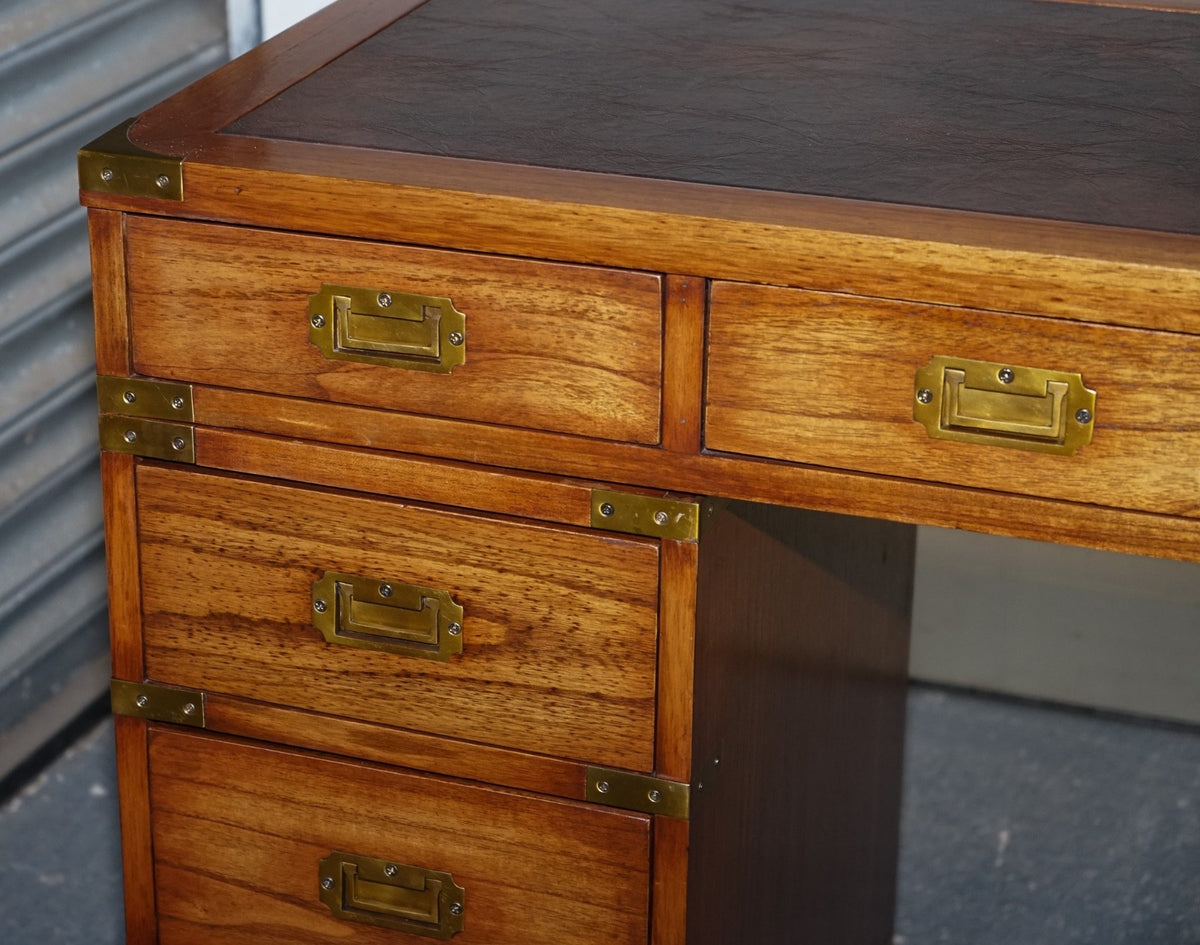 VINTAGE MILITARY CAMPAIGN TWIN PEDESTAL DESK WITH BRASS FITTINGS