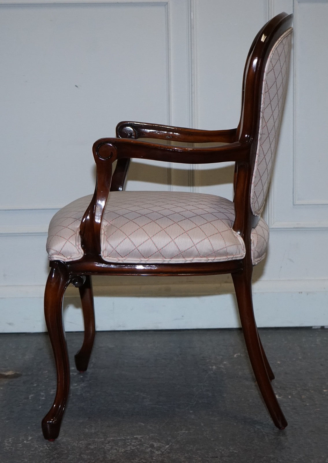 VINTAGE FRENCH STYLE WALNUT UPHOLSTERED SALON ARMCHAIR