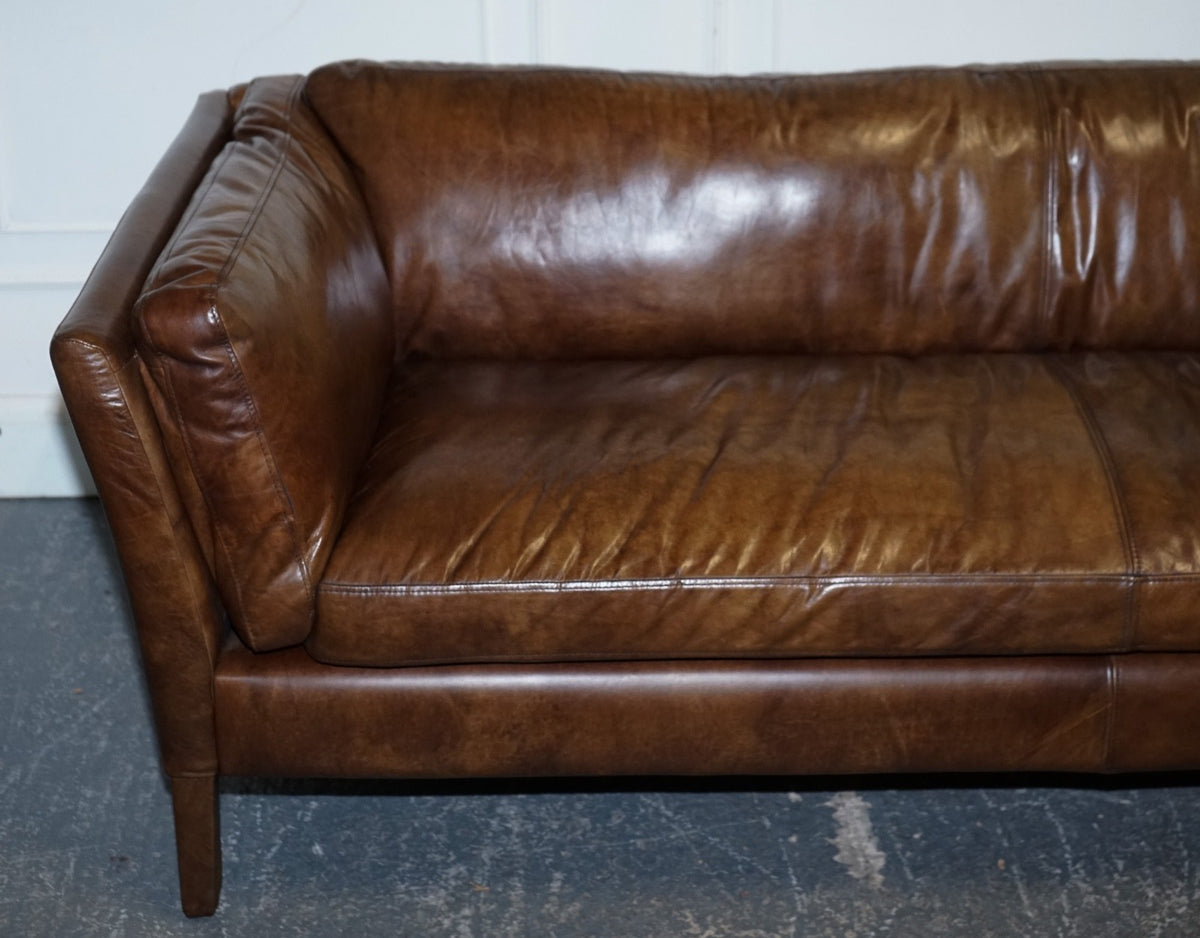 HALO GROUCHO BEAUTIFUL BROWN LEATHER THREE SEATER COMPACT SOFA