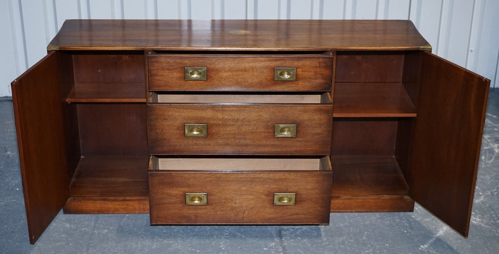 1950'S ENGLISH BEVAN FUNNEL MILITARY CAMPAIGN SIDEBOARD BRASS FITTINGS