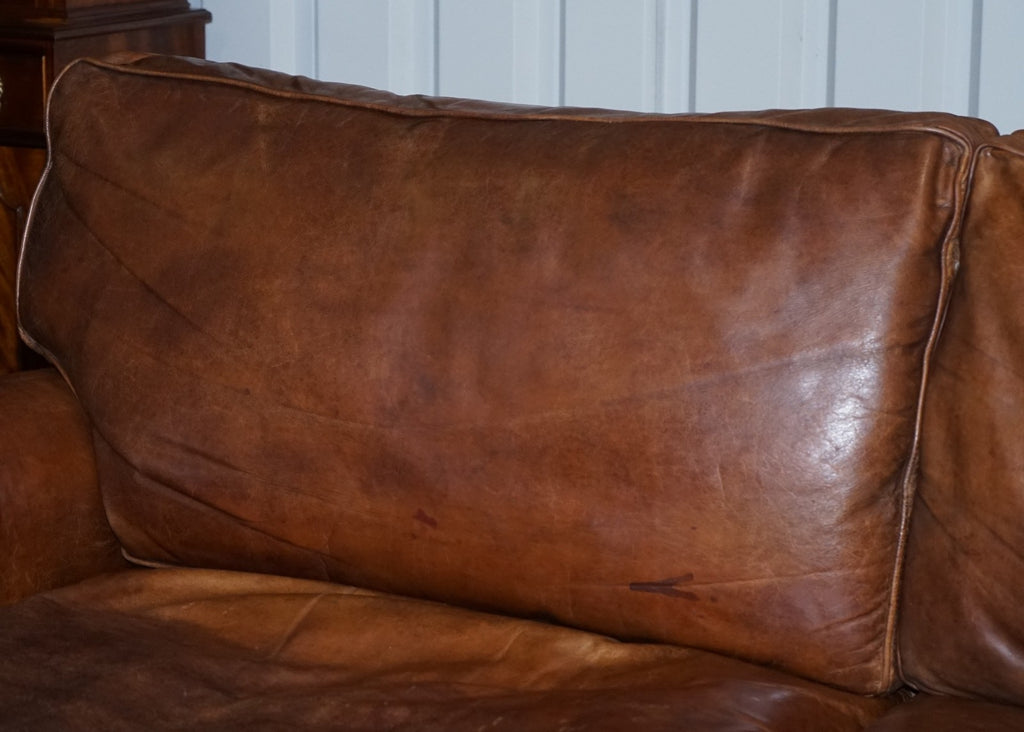 HALO TIMOTHY OULTON STYLE BALMORAL THREE SEATER BROWN HERITAGE LEATHER SOFA