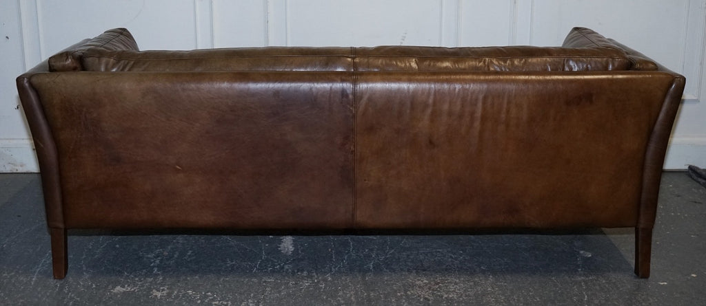 HALO GROUCHO BEAUTIFUL BROWN LEATHER THREE SEATER COMPACT SOFA