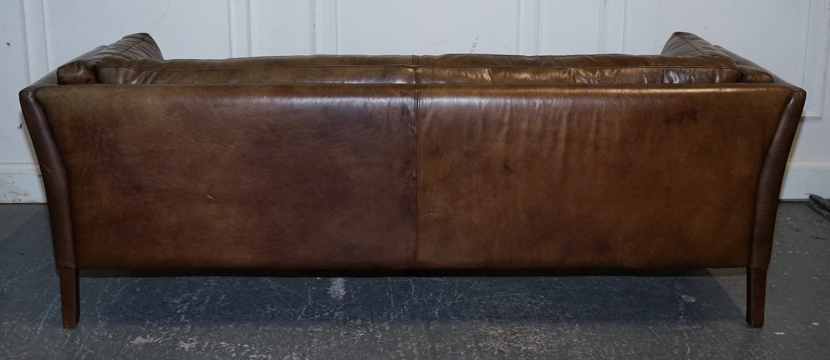 HALO GROUCHO BEAUTIFUL BROWN LEATHER THREE SEATER COMPACT SOFA
