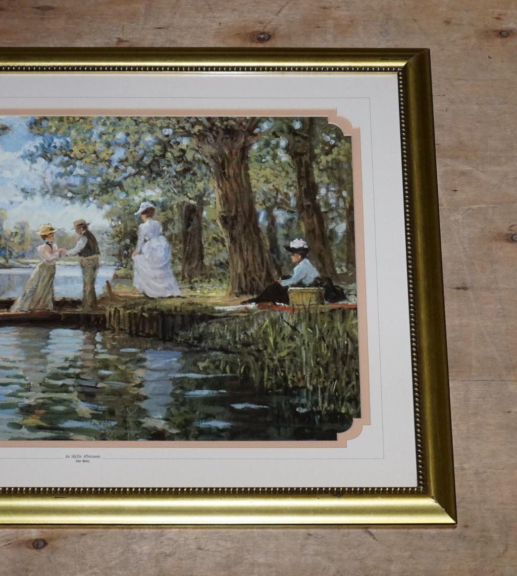 VINTAGE FRAMED PRINT 'IDYLLIC AFTERNOON' BY ALLAN MALEY 69 X 90 CM