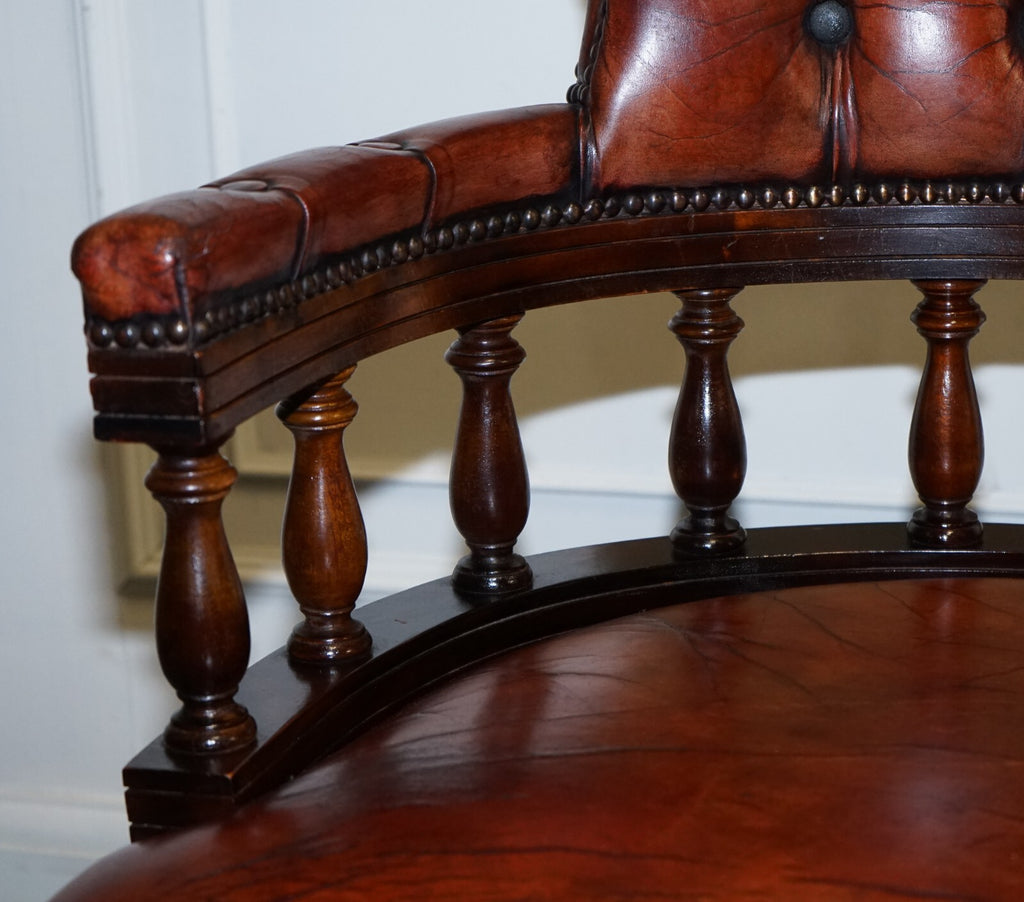 ANTIQUE HAND DYED BROWN LEATHER CHESTERFIELD CAPTAINS OFFICE SWIVEL ARMCHAIR