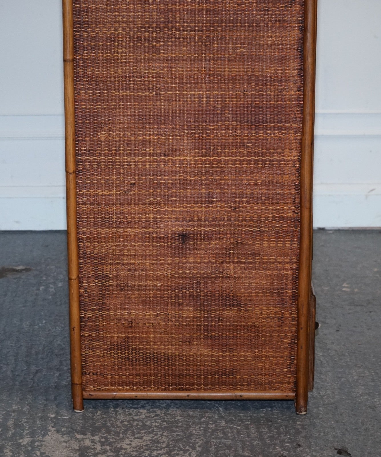 VINTAGE RATTAN AND CANE TWO DOOR AMOIRE OR WARDROBE WITH ONE DRAWER