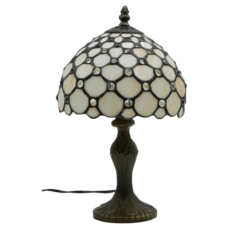 VINTAGE TRADITIONAL TIFFANY STYLE TABLE LAMP WHITE STAINED GLASS SHADE