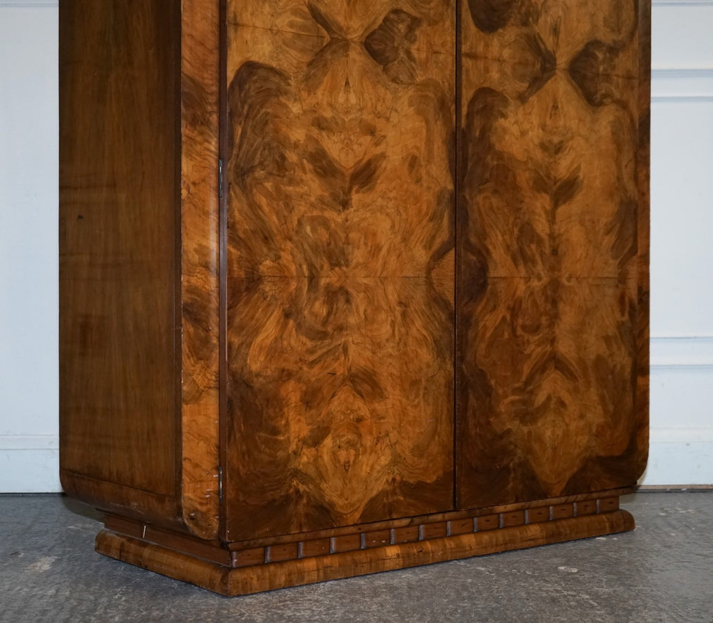 STUNNING ART DECO 1920 LARGE BURR WALNUT TWO DOOR WARDROBE OR AMOIRE