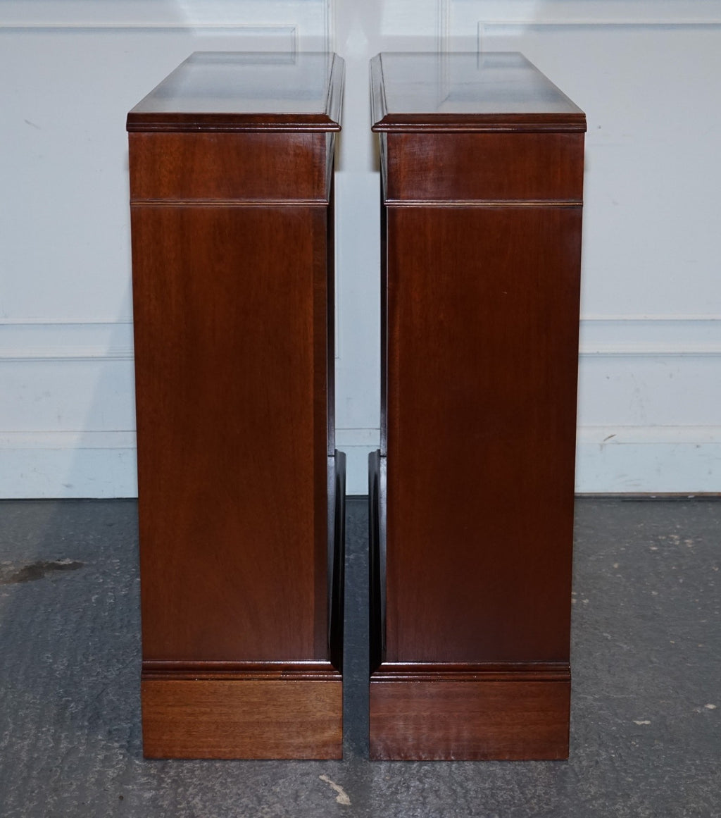 PAIR VINTAGE EDWARDIAN STYLE SHERATON DWARF OPEN BOOKCASE ADJUSTABLE SHELVES