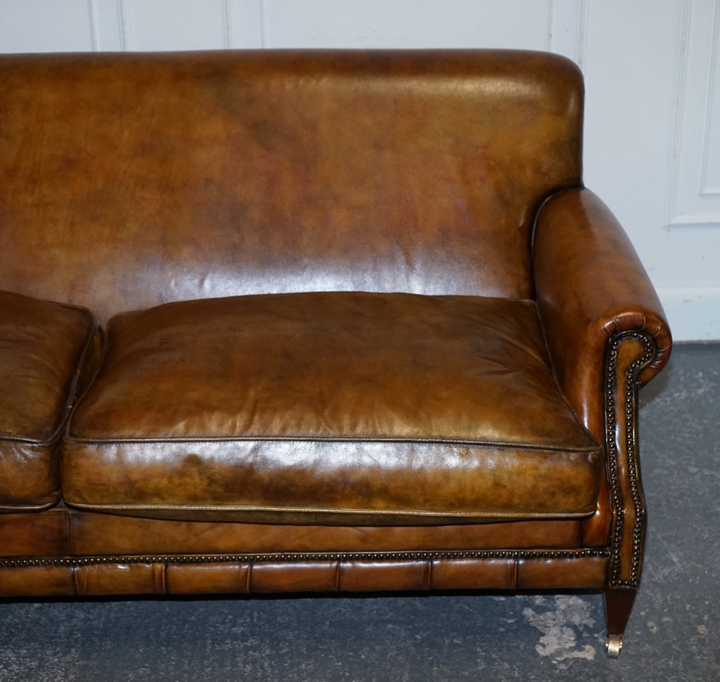 ENGLISH RESTORED HAND DYED LEATHER TWO TO THREE SEATER SOFA