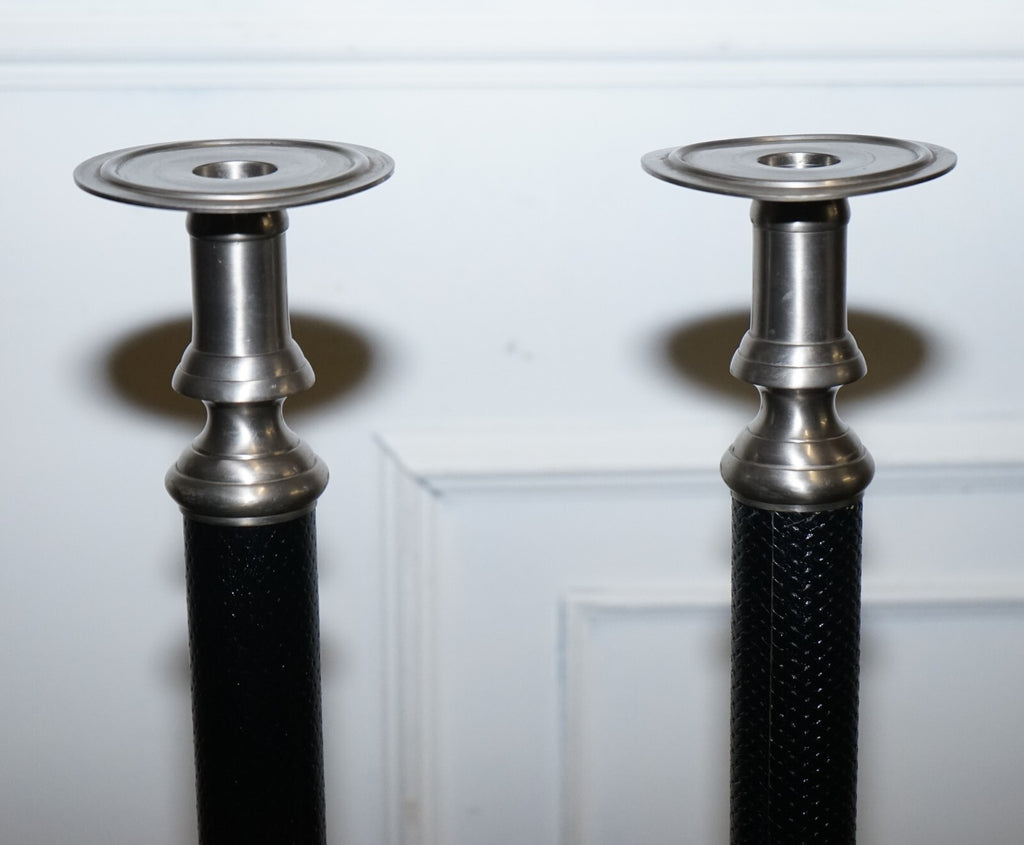 PAIR OF SILVER STAINLESS STEEL & BLACK RALPH LAUREN STYLE CANDLEHOLDERS