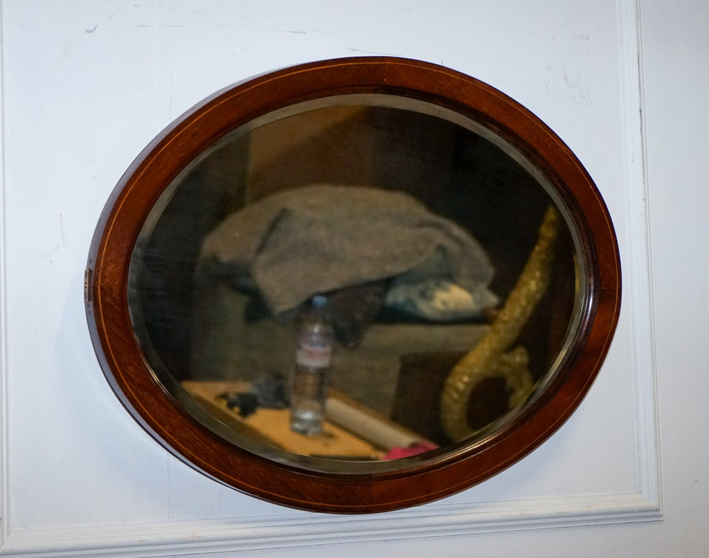 ANTIQUE CIRCA 1910 EDWARDIAN OVAL WALL BEVELED MIRROR