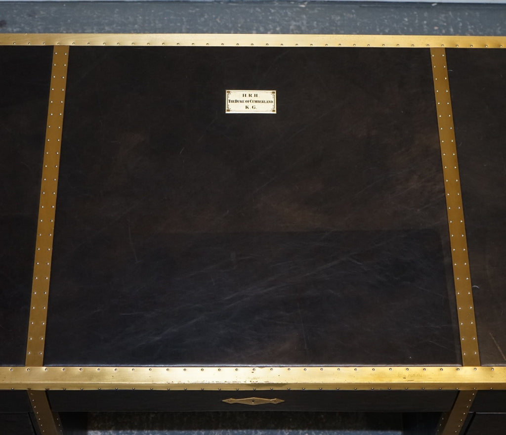 TIMOTHY OULTON CUMBERLAND COLLECTION AGED LEATHER DESK RED VELVET LINING