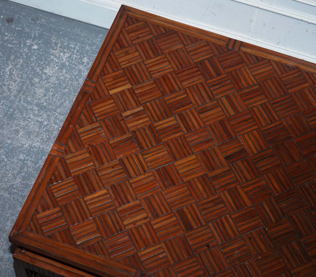 CIRCA 1950'S  MAITLAND & CLASCOE WAVEN FAUX BAMBOO PAGODA COFFEE TABLE DRAWERS