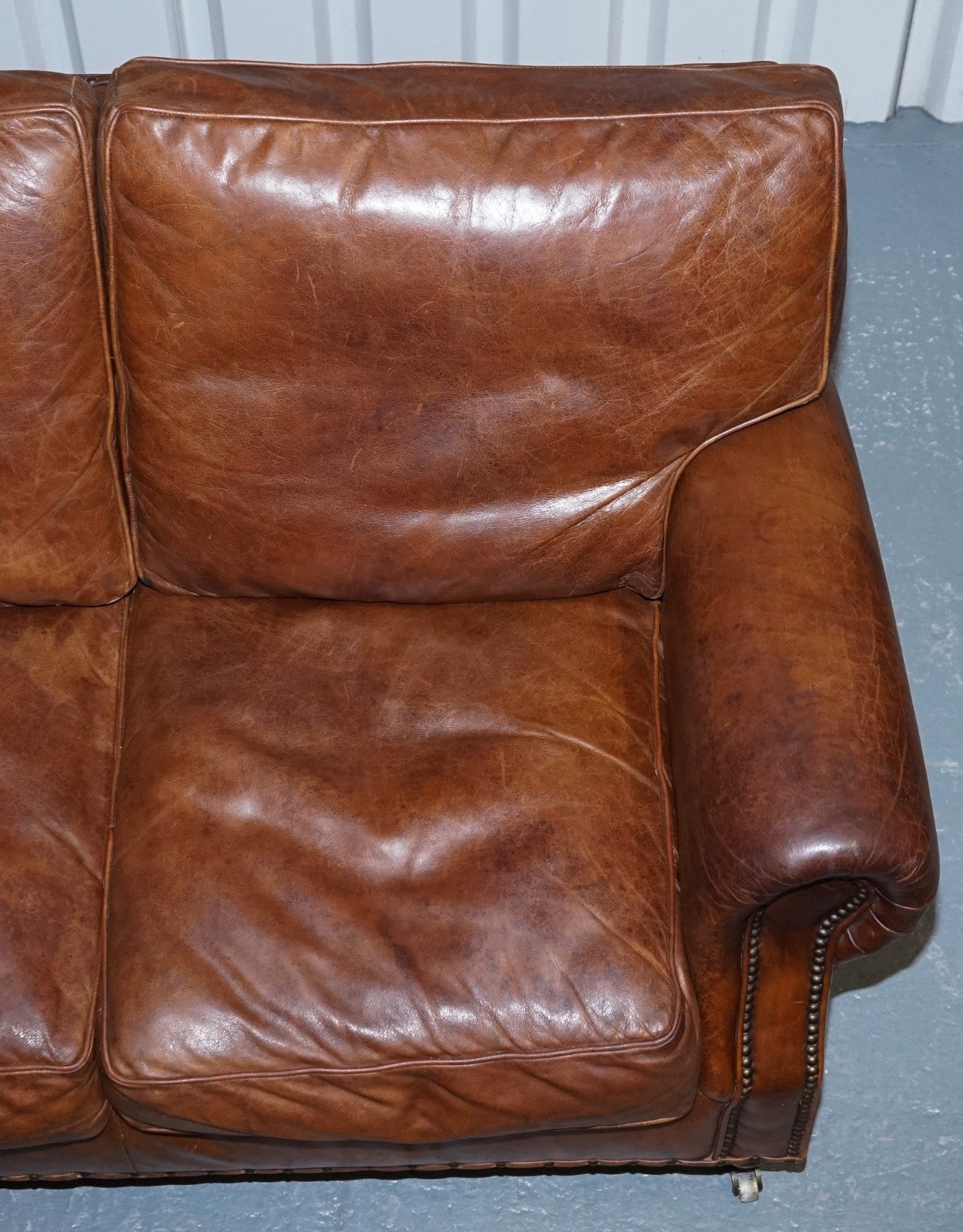 HALO TIMOTHY OULTON STYLE BALMORAL TWO SEATER BROWN HERITAGE LEATHER SOFA