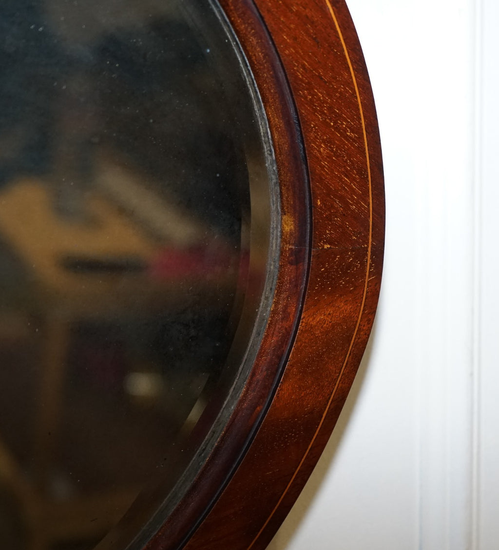ANTIQUE CIRCA 1910 EDWARDIAN OVAL WALL BEVELED MIRROR