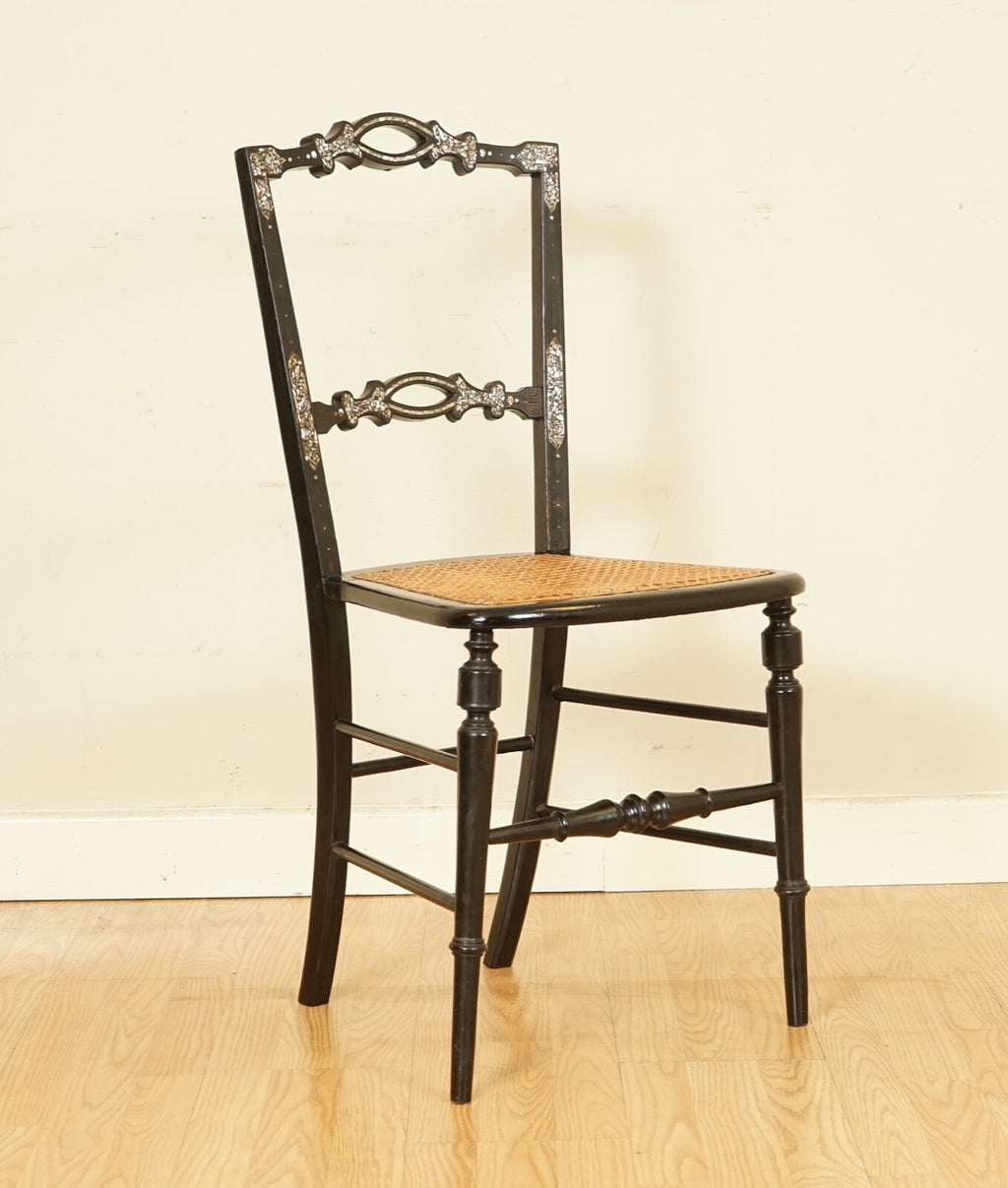 ANTIQUE CIRCA 1815 MOTHER OF PEARL INLAID EBONISED REGENCY OCCASIONAL CHAIR