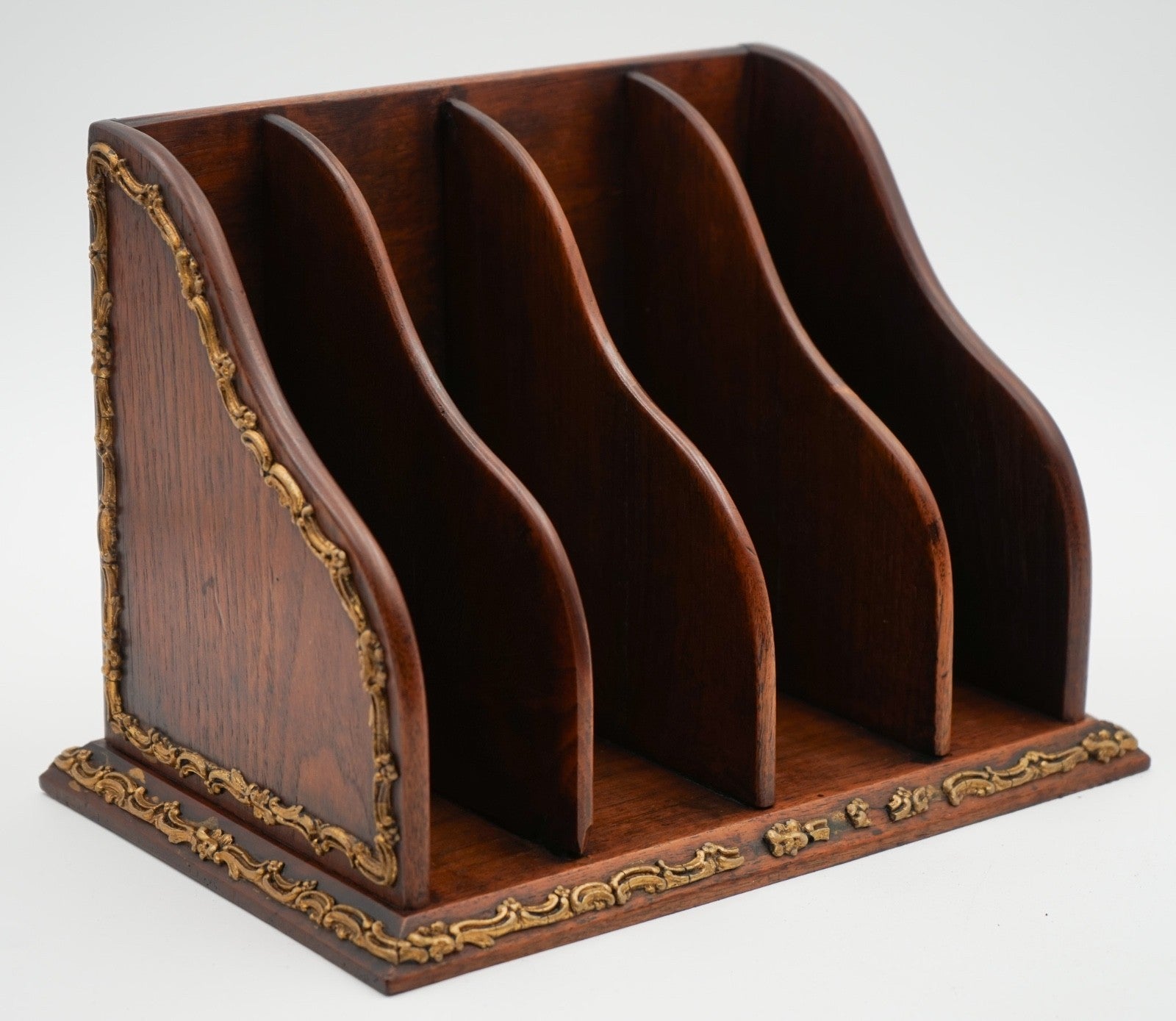 ANTIQUE ENGLISH WOODEN GILTED DESK CLERKS LETTER RACK ORGANISER