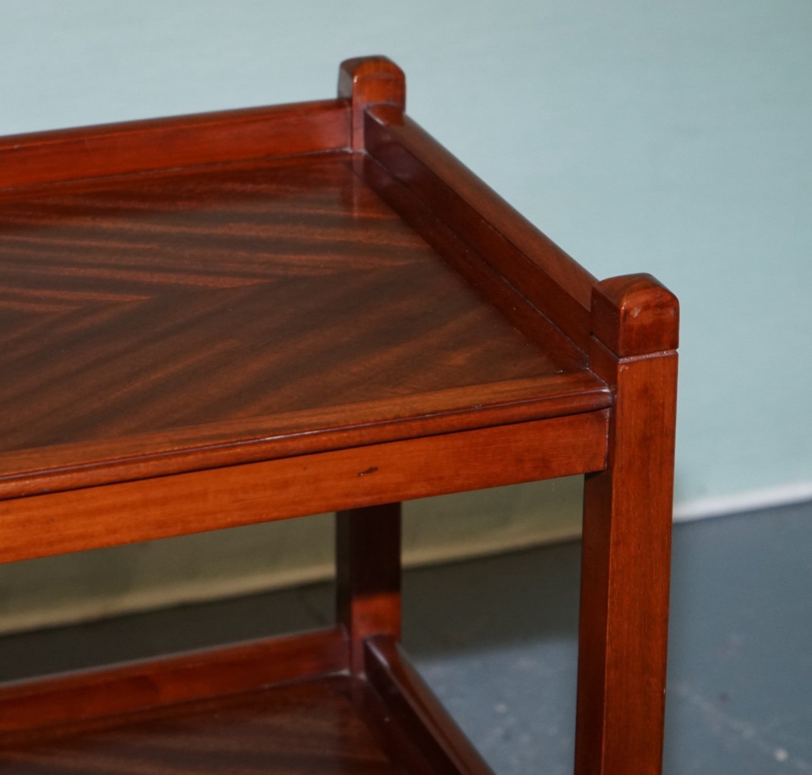1960s VINTAGE TWO TIER WOODEN TEA TROLLET ON BRASS CASTERS
