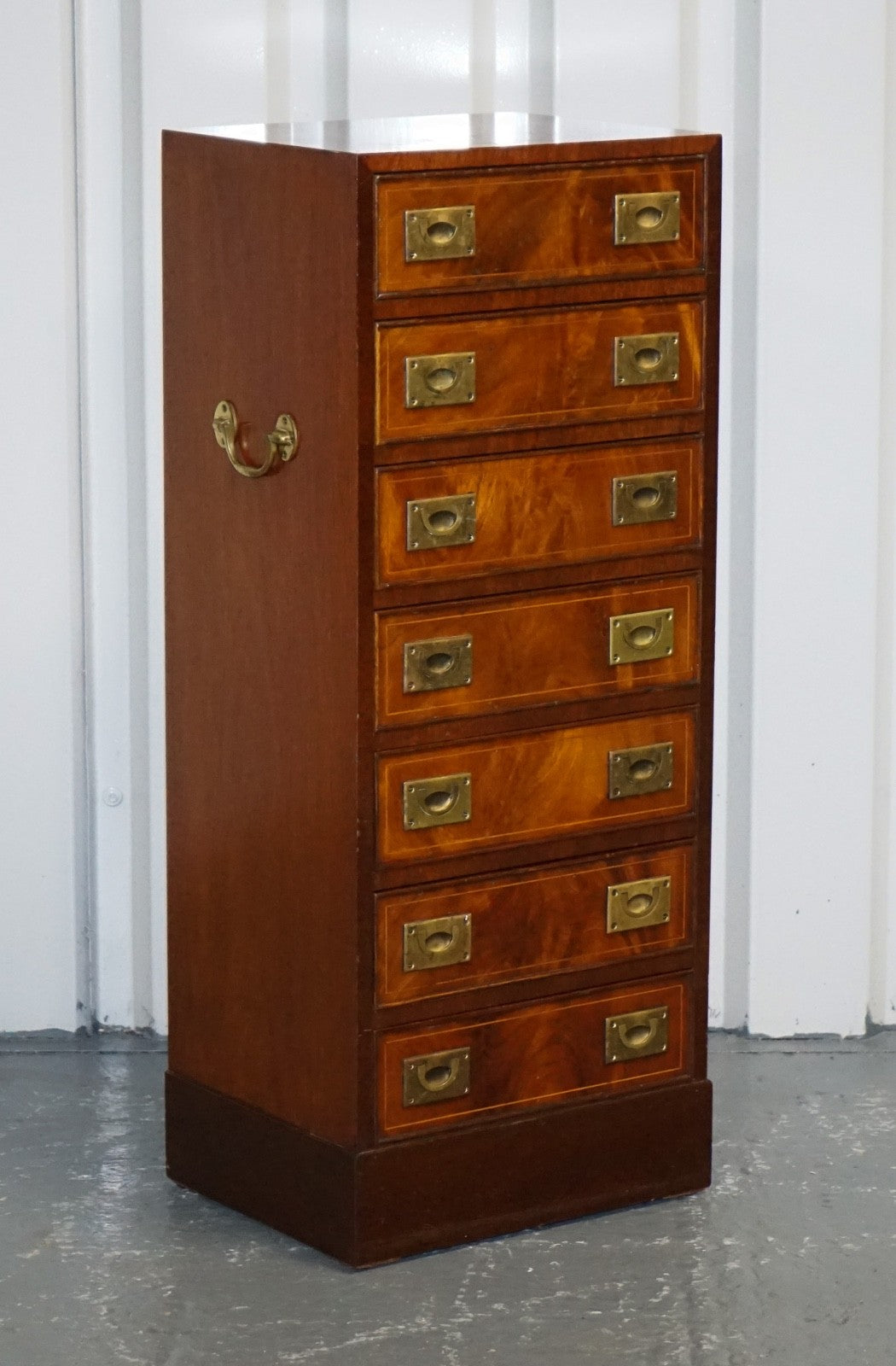 MILITARY CAMPAIGN STYLE TALLBOY TALL  CHEST OF DRAWERS BRASS HANDLES
