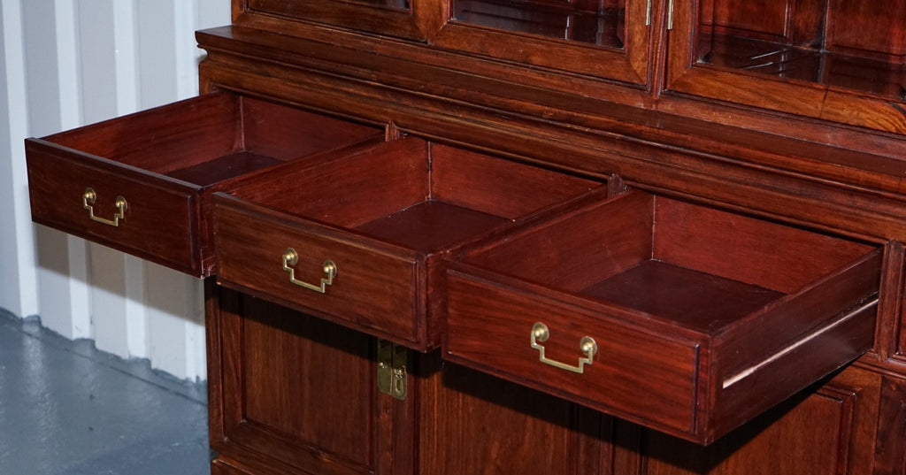 TREMENDOUS ORIENTAL CHINESE TEAK BOOKCASE DISPLAY CABINET WITH SIX DOORS