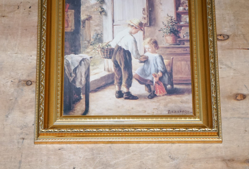 VINTAGE VICTORIAN STYLE PRINT COZY KITCHEN SCENE GITLED FRAME 52 X 42 CM