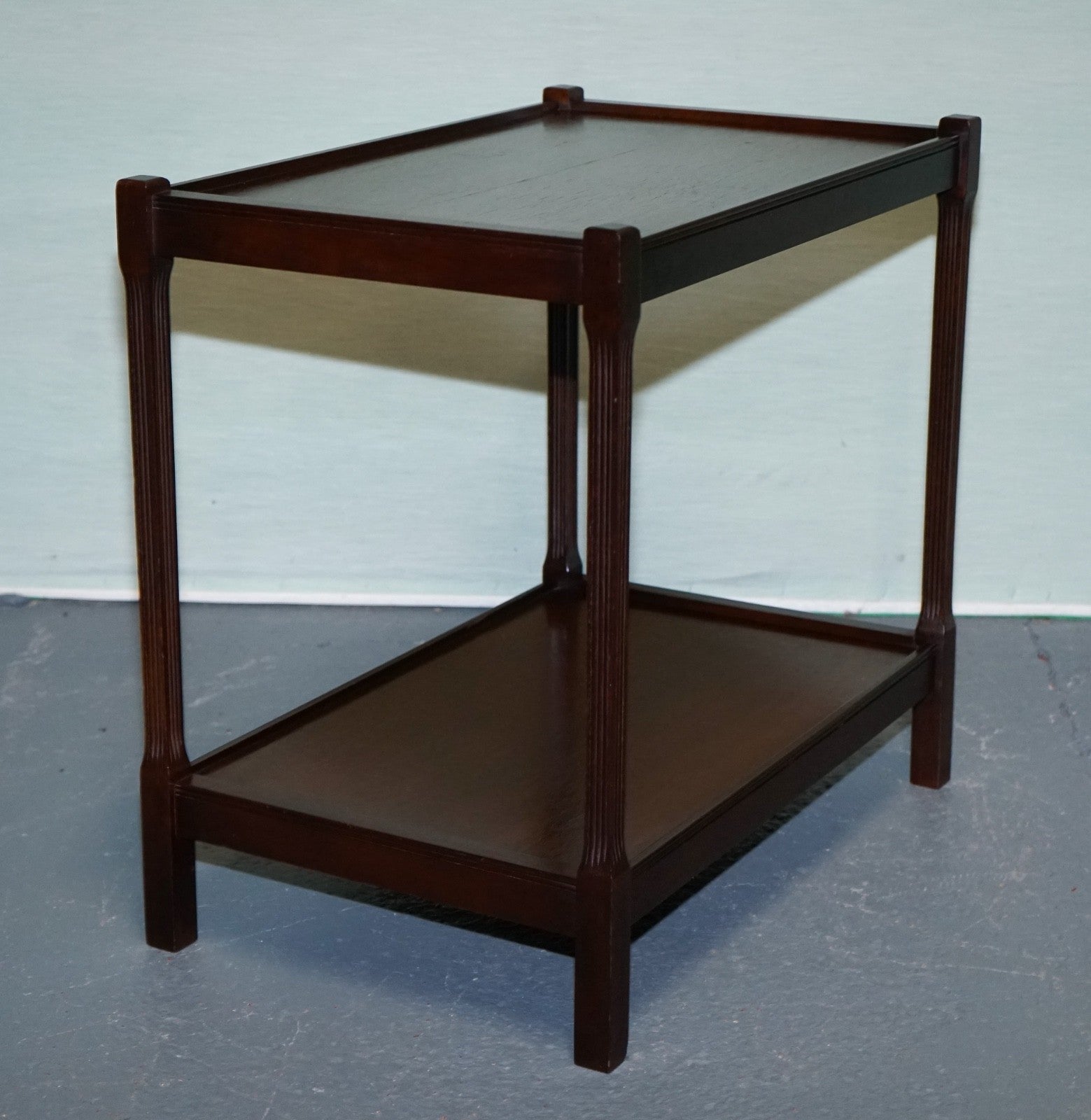 VINTAGE MID CENTURY HARDWOOD TWO TIER SIDE TABLE OCASSIONAL TABLE