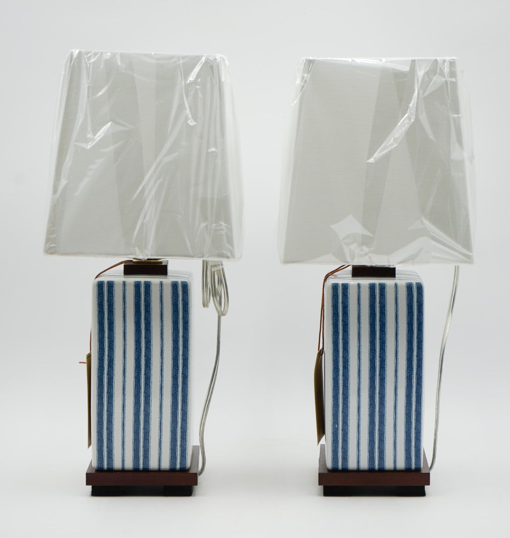 PAIR OF RALPH LAUREN EX DISPLAY BLUE CERAMIC TABLE LAMPS INCLUDING SHADES (1/1)