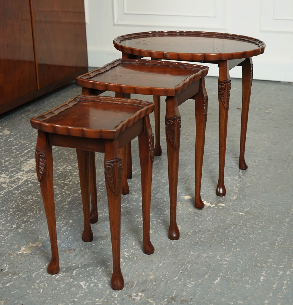 VINTAGE BEVAN FUNNEL NEST OF TABLES WITH PIE CRUST TOP J1