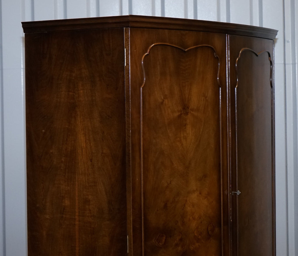 STUNNING 1920'S ENGLISH WALNUT ART DECO DOUBLE WARDROBE QUEEN ANNE LEGS